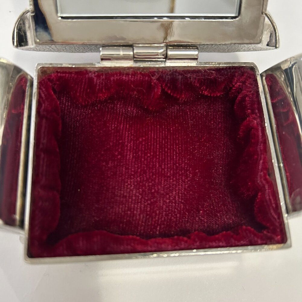Vintage 1991 Godinger Silver Plated Sofa Couch Red Velvet Jewelry Box Lid mirror - Picture 6 of 15
